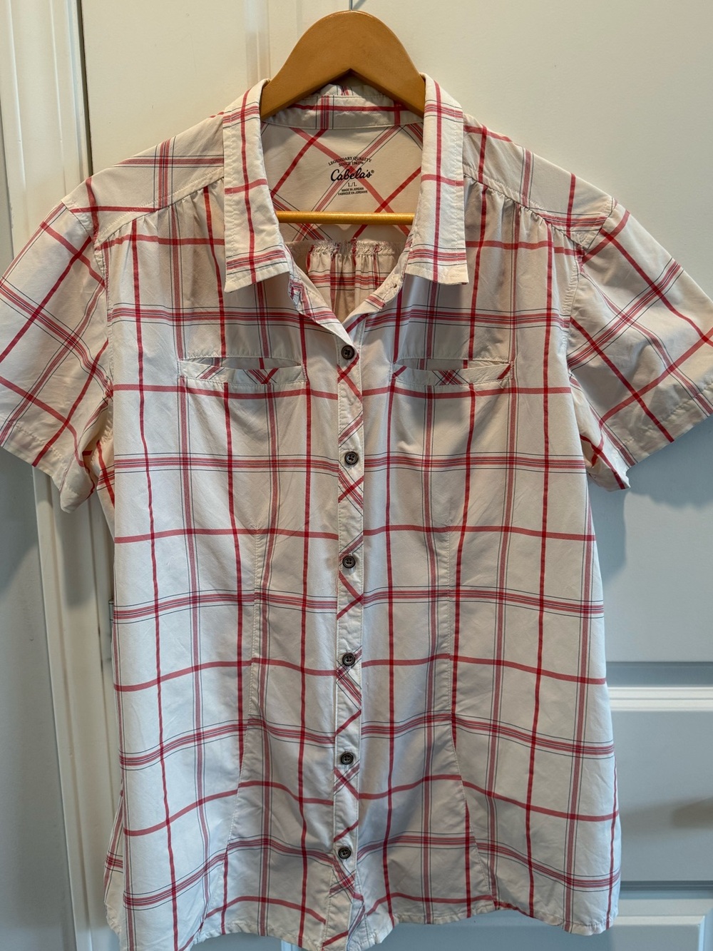 Cabela’s Plaid Button Front Outdoor Shirt Women’s Large Short Sleeve